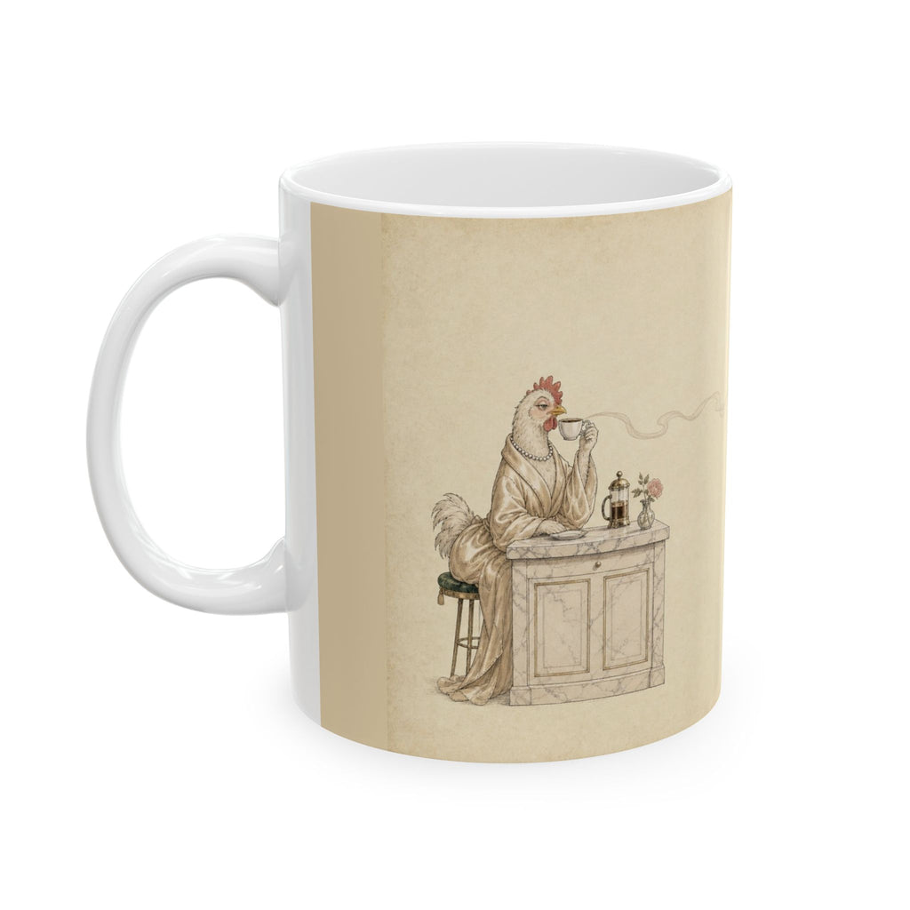 He Crows. I Coffee. We Manage. — Ceramic Mug