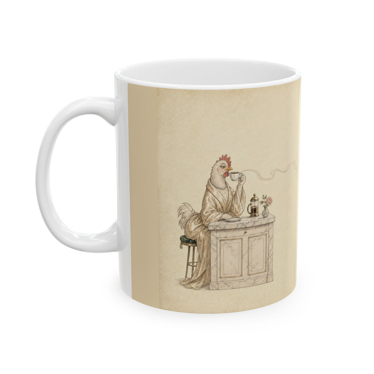 He Crows. I Coffee. We Manage. — Ceramic Mug