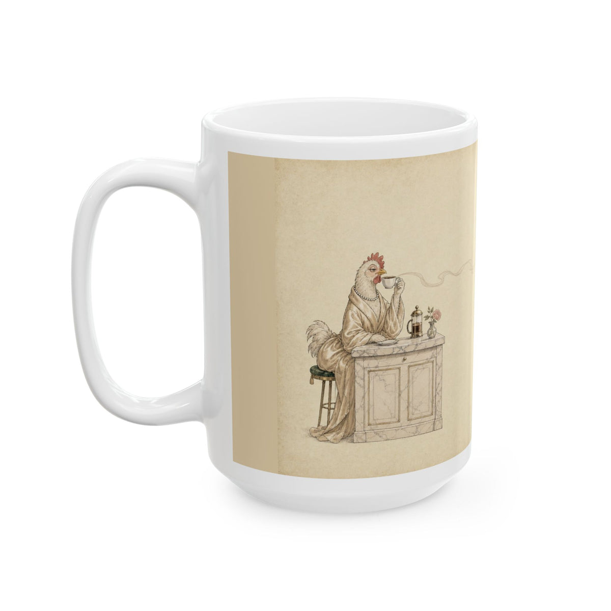 He Crows. I Coffee. We Manage. — Ceramic Mug