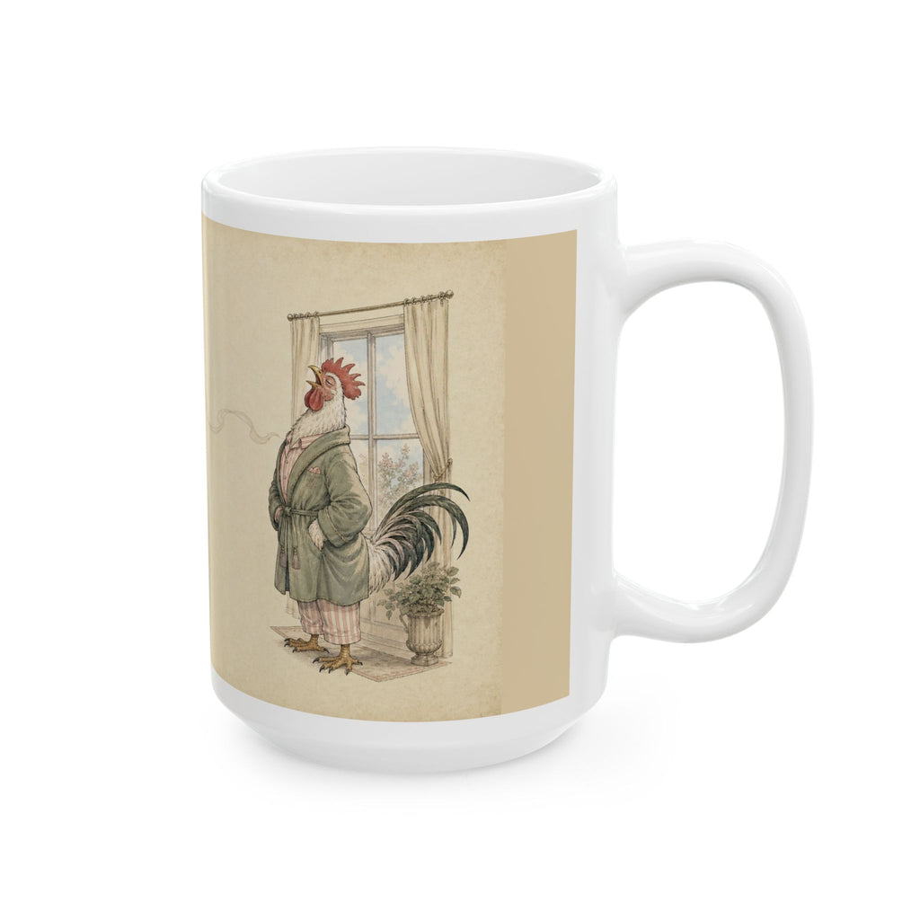 He Crows. I Coffee. We Manage. — Ceramic Mug