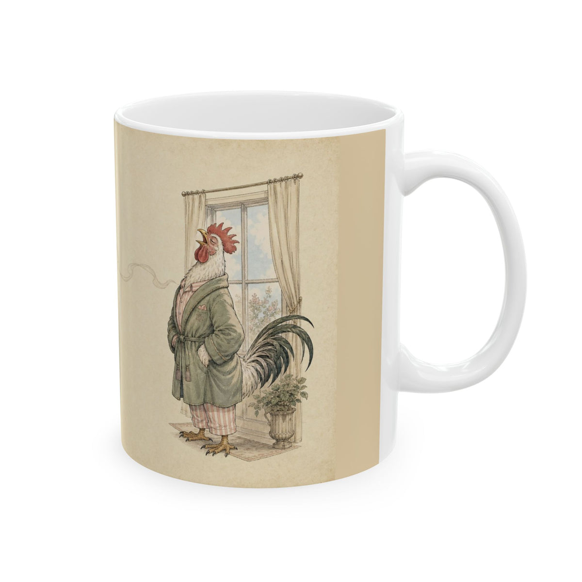 He Crows. I Coffee. We Manage. — Ceramic Mug